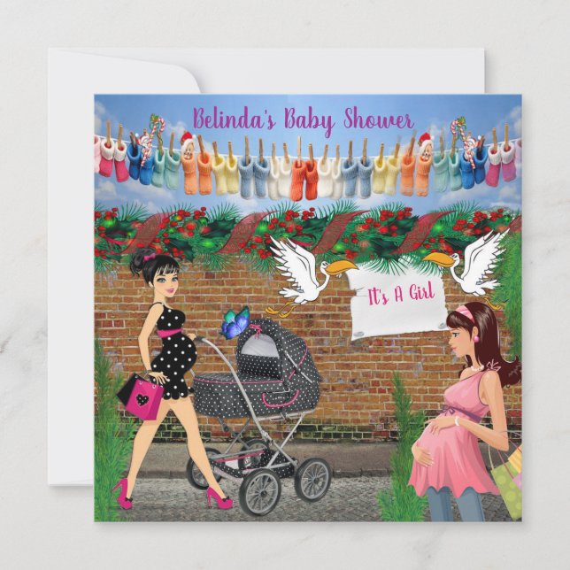 Christmas Polka-Dot Street Art Baby Shower Card (Front)