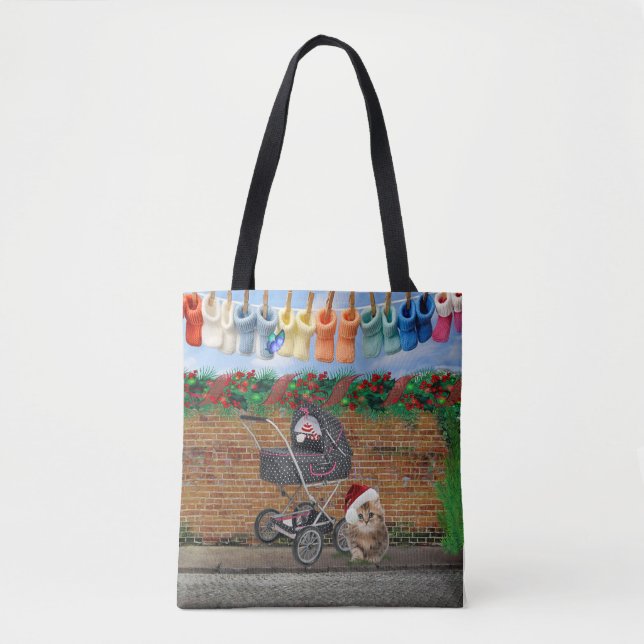 Christmas Polka-Dot Street Scene Art Tote Bag (Front)