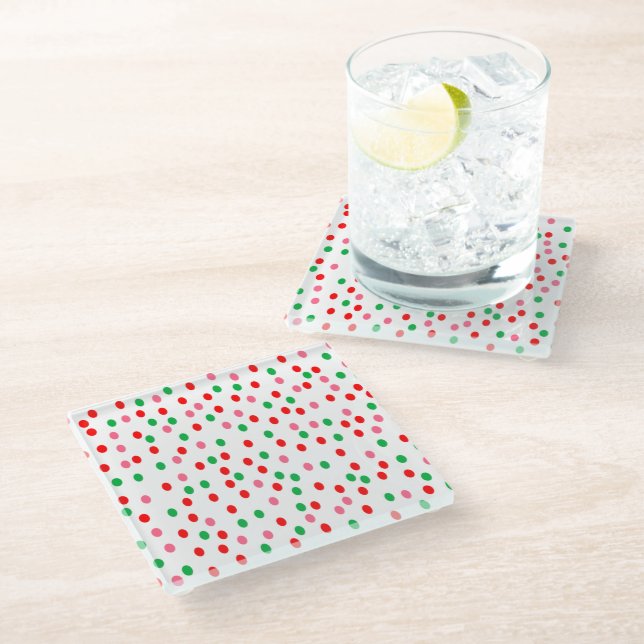 Christmas Polka Dots Glass Coaster (Angled)