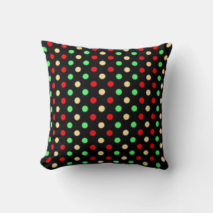 Christmas - Polka Dots Pattern on Black Background Cushion