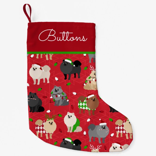Christmas Pomeranian Custom Name Small Christmas Stocking (Front)