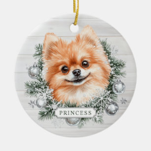 Christmas Pomeranian Dog Ceramic Circle Ornament