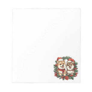 Christmas Pomeranian Dogs Mistletoe Wreath Notepad