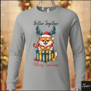 Christmas Pomeranian Reindeer Scarf Gift Graphic Tri-Blend Shirt