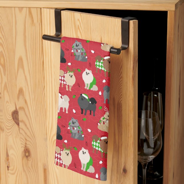 Christmas Pomeranians Tea Towel (Thirds Fold)