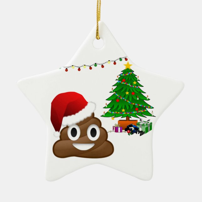 christmas poo emoji ceramic ornament (Front)