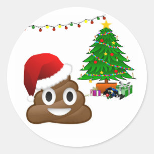 christmas poo emoji classic round sticker