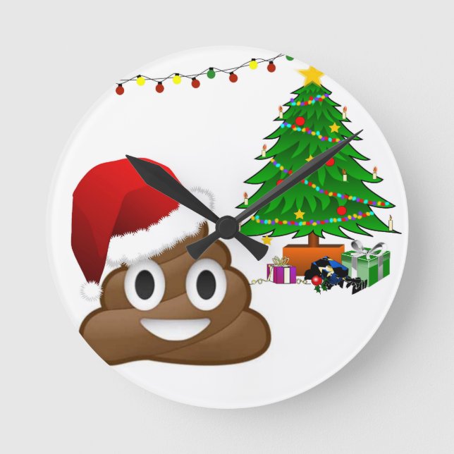 christmas poo emoji round clock (Front)