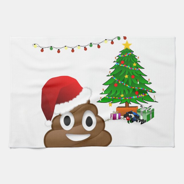 christmas poo emoji tea towel (Horizontal)