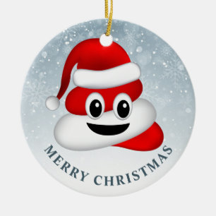 christmas poo emoji with santa hat ceramic tree decoration