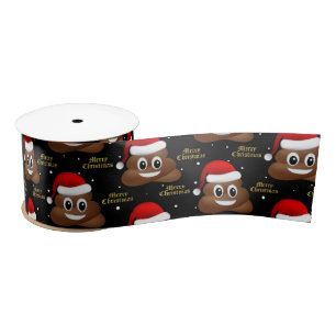christmas poo emoji with santa hat ribbon satin ribbon