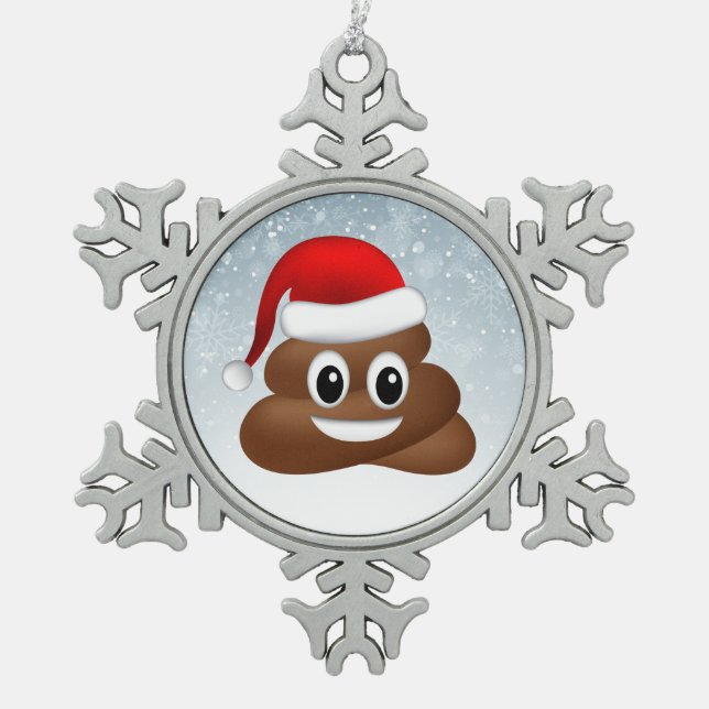 christmas poo emoji with santa hat snowflake pewter christmas ornament (Front)