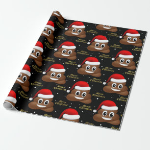christmas poo emoji with santa hat wrapping paper