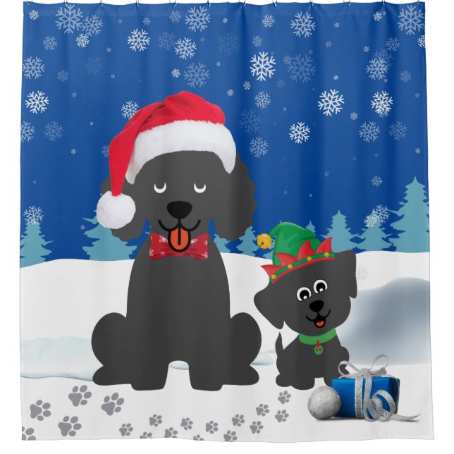 Christmas Poodle and Puppy in the Snow Shower Curtain (Front)