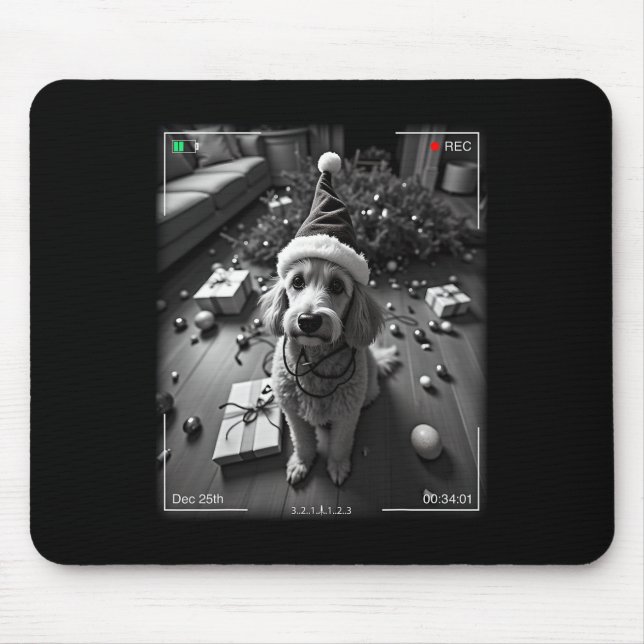 Christmas Poodle Caught On Camera  Mouse Pad (Front)