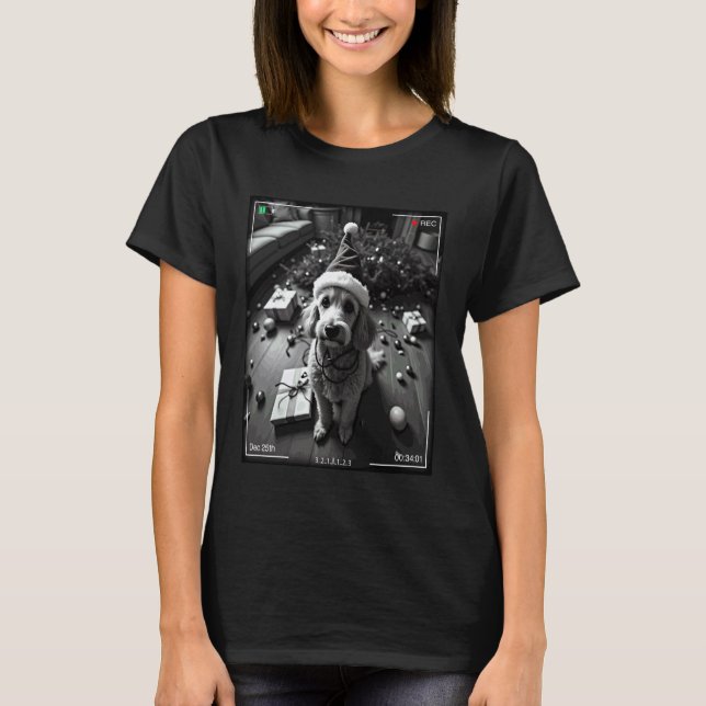 Christmas Poodle Caught On Camera T-Shirt (Front)