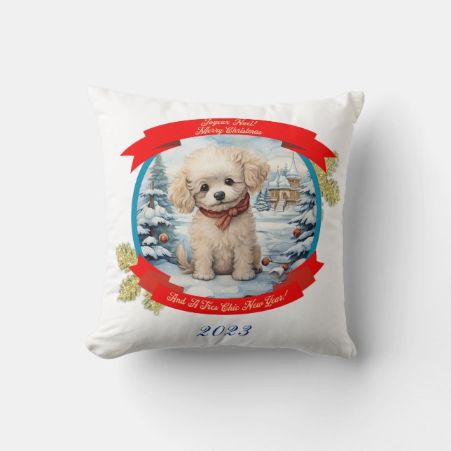 Christmas Poodle Dog  Cushion (Front)