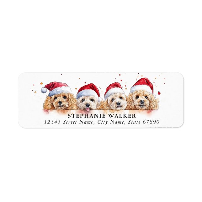 Christmas Poodle Dog Return Address Labels (Front)
