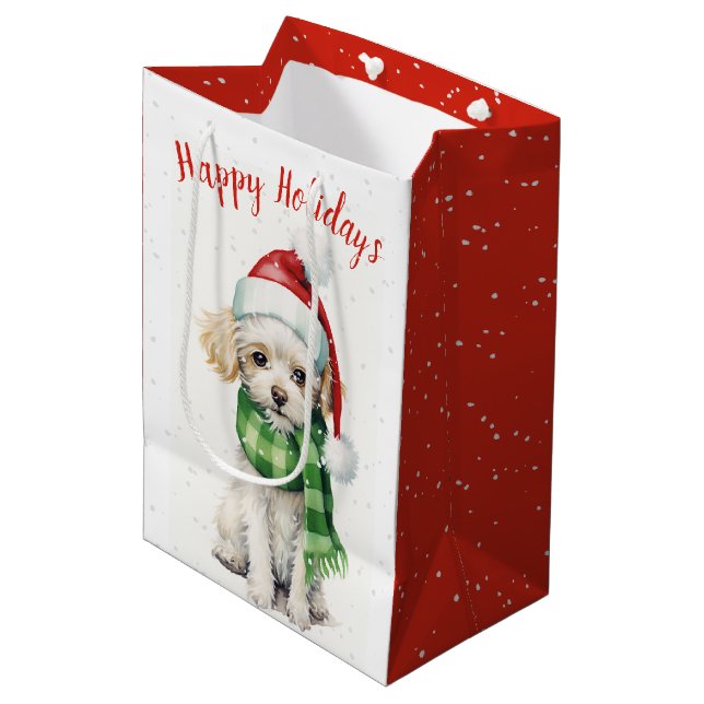 Christmas Poodle In Snowflakes Medium Gift Bag (Front Angled)