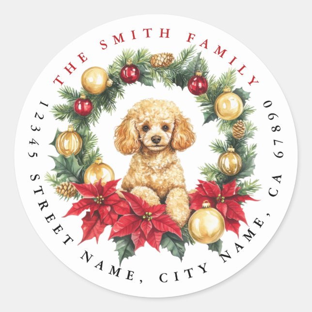 Christmas Poodle Round Stickers (Front)