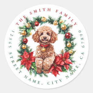 Christmas Poodle Round Stickers