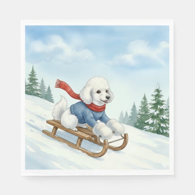 Christmas Poodle Sledding, Napkins (Front)