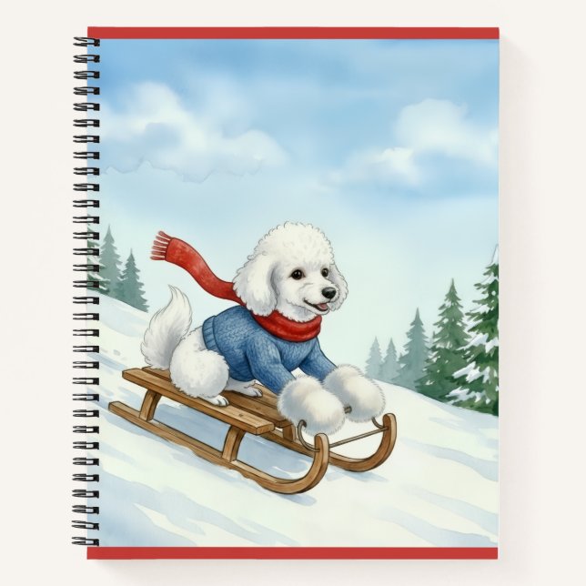 Christmas Poodle Sledding, Notebook (Front)