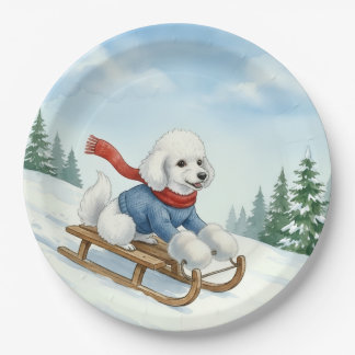 Christmas Poodle Sledding, Paper Plates
