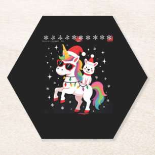 Christmas Poodle Unicorn Sunglasses Poodles T-Shir Paper Coaster