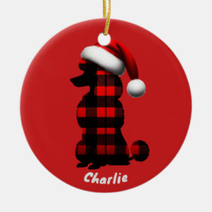Christmas Poodle Waring Plaid Shirt  Animal Lover Ceramic Tree Decoration