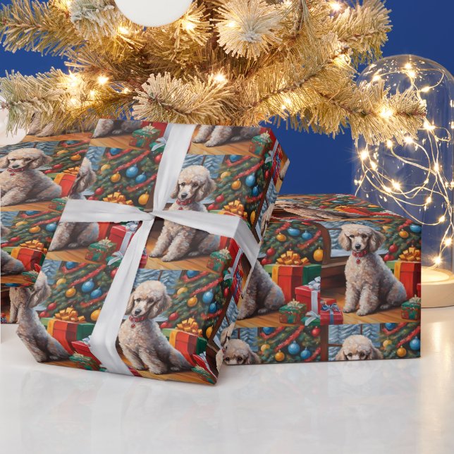 Christmas Poodle with Christmas Tree, Gifts  Wrapping Paper (Holidays)