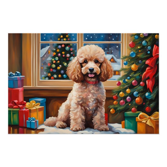 Christmas Poodle with Presents and Christmas Tree  Poster (Front)