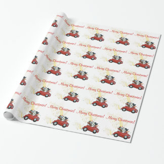 Christmas Poodles Vintage Car Wrapping Paper