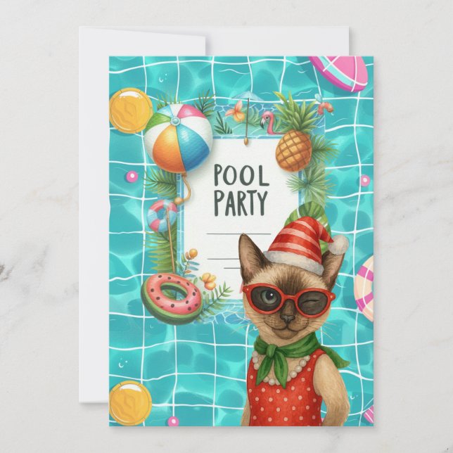 Christmas Pool Party for Cat Lovers Invitation (Front)