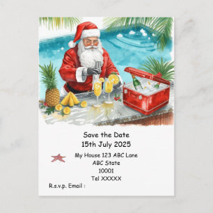 Christmas Pool Party – Santa Claus Save the Date Postcard