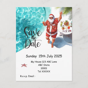 Christmas Pool Party – Santa Claus Save the Date Postcard