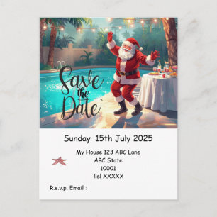 Christmas Pool Party – Santa Claus Save the Date Postcard