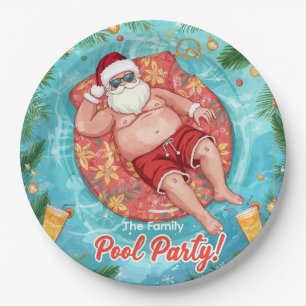 Christmas Pool Party with Santa Claus Paper Plate