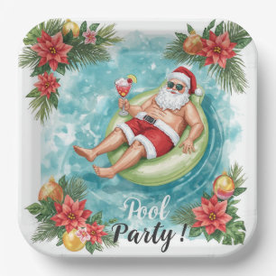 Christmas Pool Party with Santa Claus  Paper Plate
