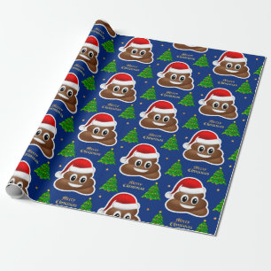 christmas poop emoji with santa hat wrapping paper