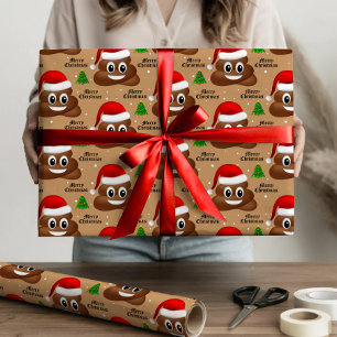 christmas poop emoji with santa hat wrapping paper