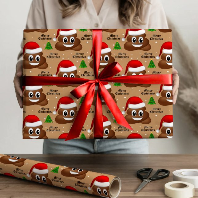 christmas poop emoji with santa hat wrapping paper (christmas poop emoji with santa hat wrapping paper)