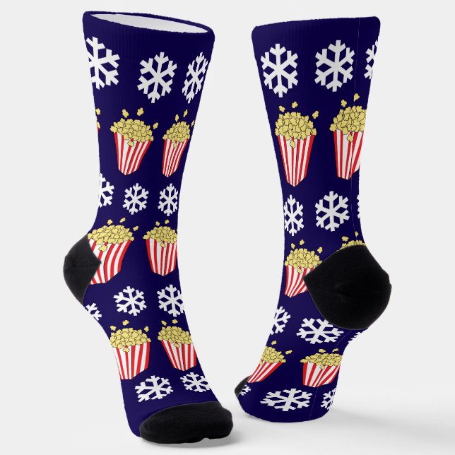 Christmas Popcorn Movie Night Novelty Festive Socks (Angled)