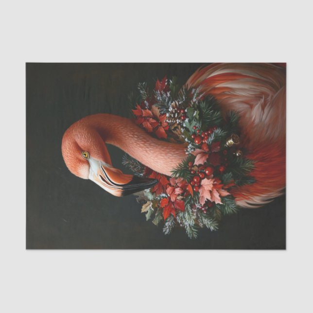 Christmas Portrait of a Flamingo Decoupage Tissue Paper (Front)