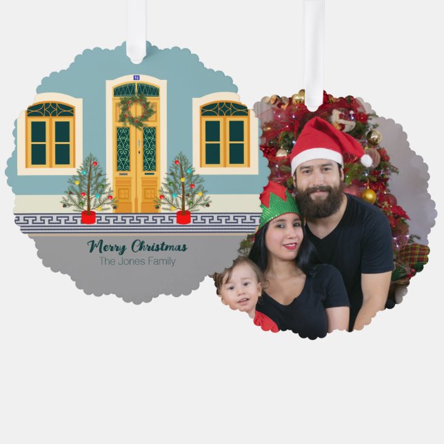 Christmas Portuguese Festive House Tree Decoration Card (Front/Back)