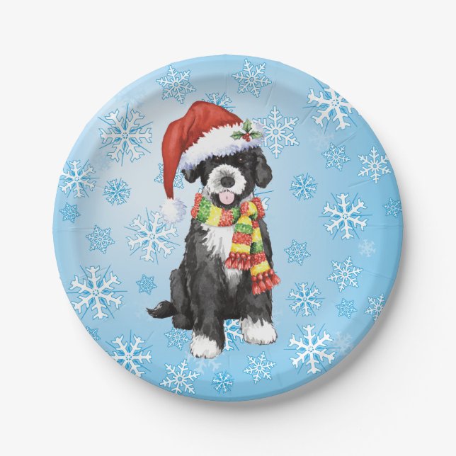 Christmas Portuguese Water Dog Paper Plate (Front)