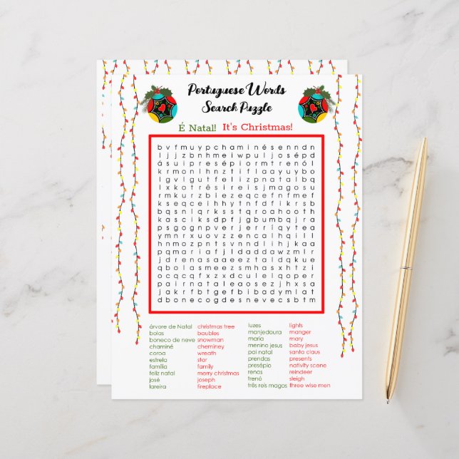 Christmas Portuguese  Word Search Puzzle for Kids (Front/Back In Situ)