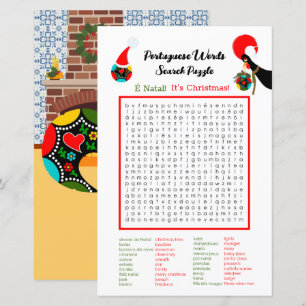 Christmas Portuguese  Word Search Puzzle for Kids
