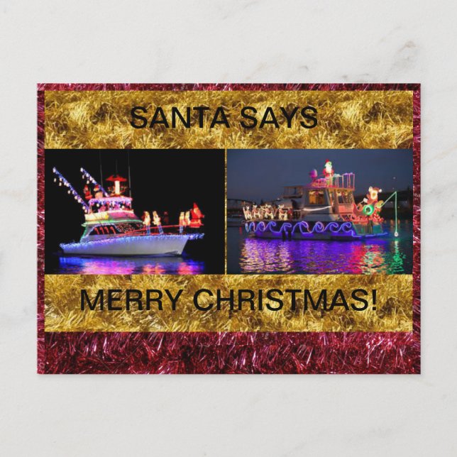 Christmas Post Card with Lighted Boats (Front)