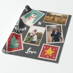 Christmas Postage Stamp Funny Personalised Black Wrapping Paper